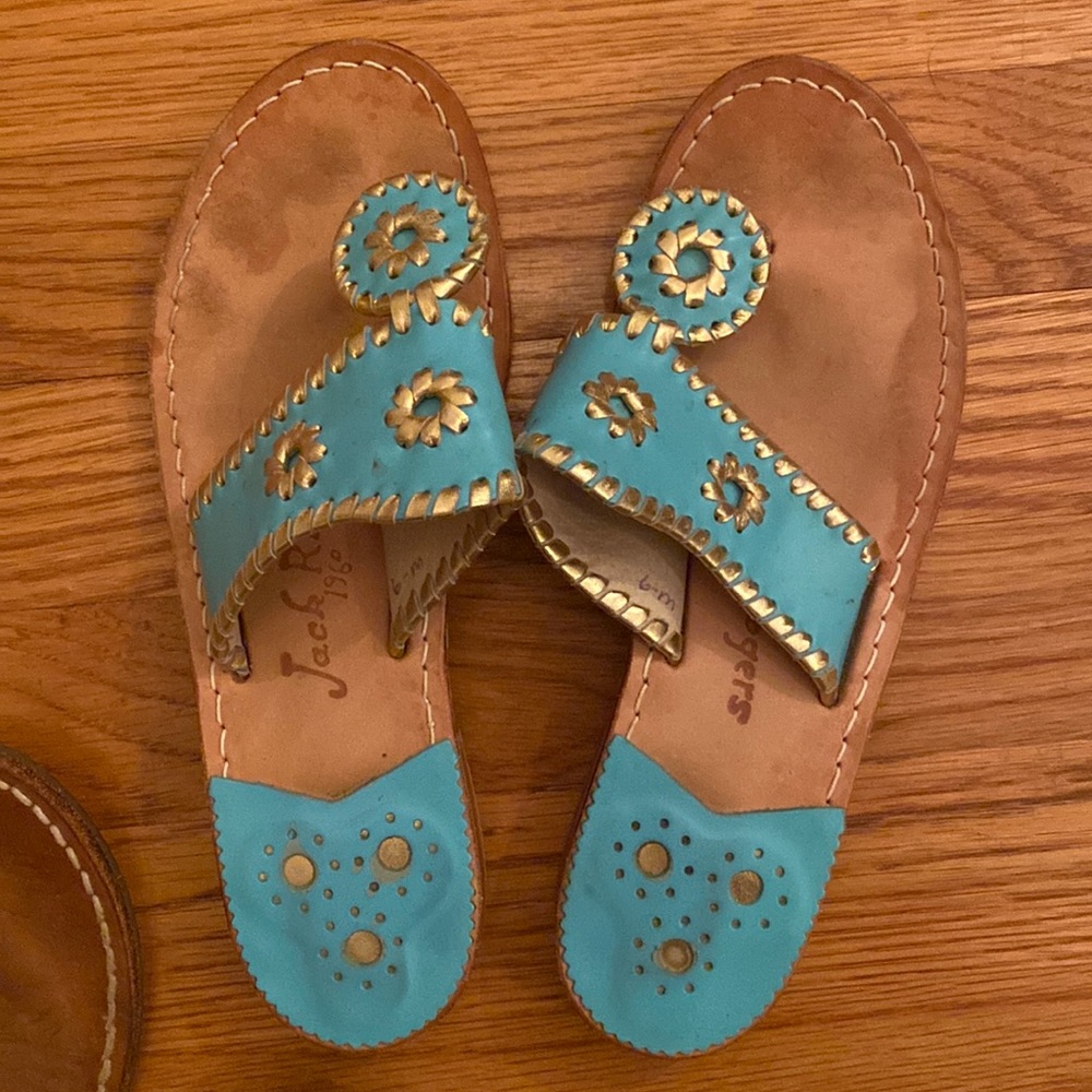Jack Rogers Turquoise and Tan Leather Sandals